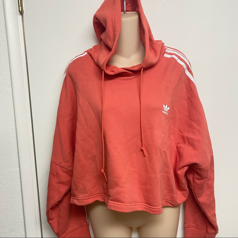 Adidas womens cropped‎ red hoodie sweatshirt large.